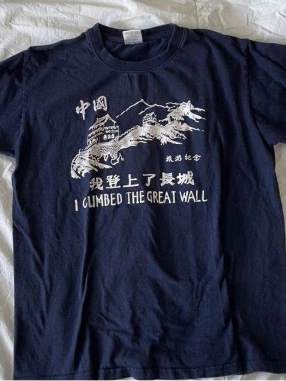 Gildan Navy Short Sleeve 'I Climbed The Great Wall' Graphic Tee